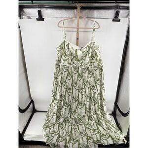 FTF Rope Detail Sleeveless Maxi Dress White Green Print Women’s Plus Size 4 4X